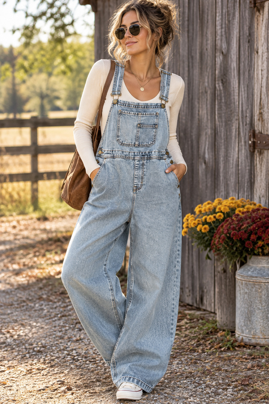 90s Y2K Grunge Boho Wide Leg Baggy Denim Overalls Light Wash Loose Jean Overalls